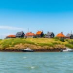 Mesterséges dombon álló házak Hallig Hooge szigetén