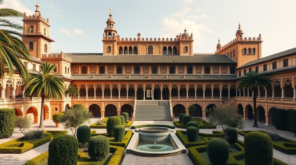 Alcázar Sevilla gyönyörű belső udvara és kertei