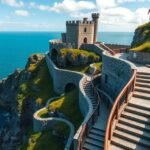 Gaztelugatxe sárkánykő vára Baszkföldön, lépcsősor a tenger felett.