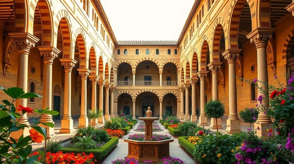 Córdoba virágos belső udvara, Mezquita oszlopaival