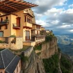 Függőházak Cuencában, Spanyolországban, amelyek sziklafalra épültek.