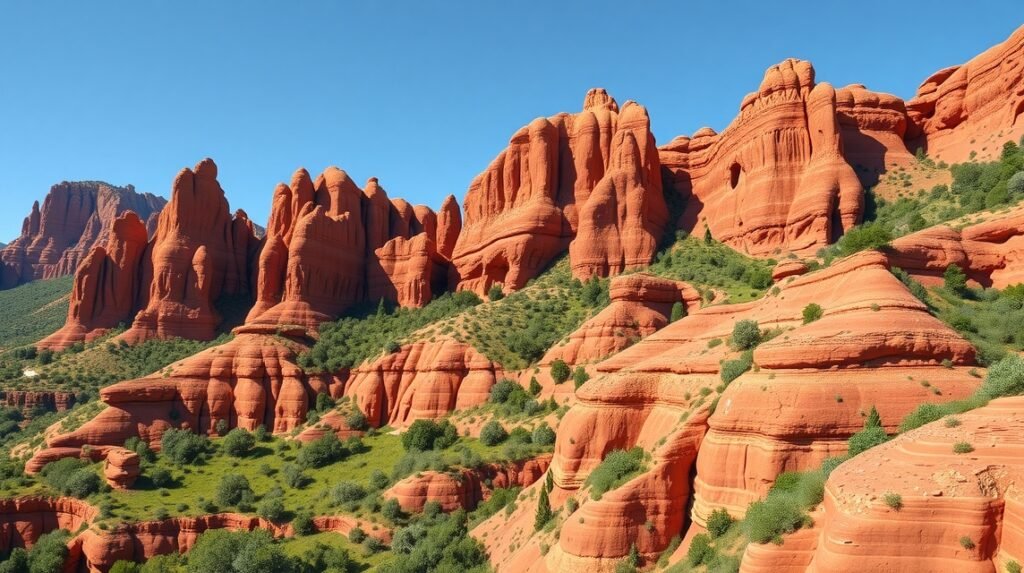 Vörös hegyek és dombok Las Médulas természeti csodájában