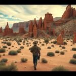 Férfi sétál a Bardenas Reales sivatagában Navarrában