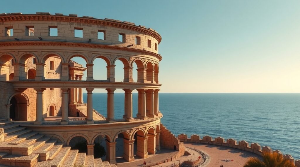 Tarragona római amfiteátruma a Földközi-tenger partján.