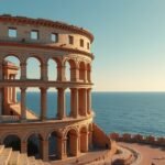 Tarragona római amfiteátruma a Földközi-tenger partján.