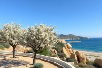 Mandulavirágzás Ibiza csendes tengerpartján télen