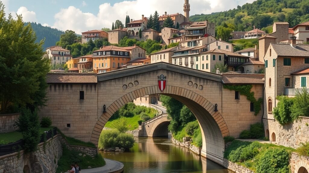 Középkori híd a festői Besalú faluban Katalóniában