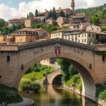 Középkori híd a festői Besalú faluban Katalóniában