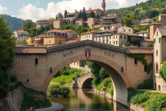 Középkori híd a festői Besalú faluban Katalóniában