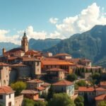 Albarracín középkori falu a hegyek között, romantikus panorámával