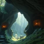 Zugarramurdi barlangja, zöldellő növényzettel és titokzatos fénnyel.