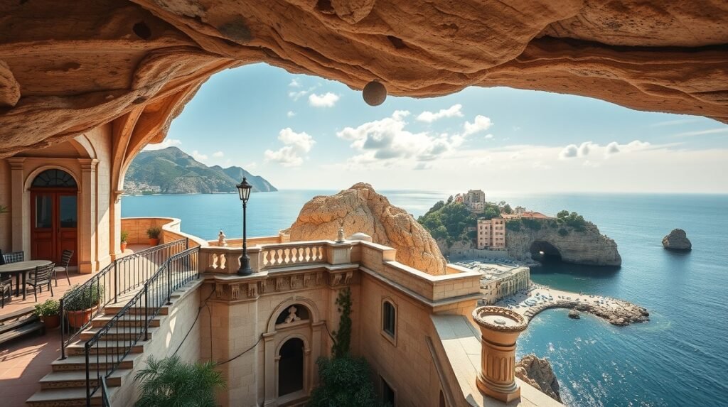 Kilátás Nerjába a barlangok közeléből, tengerparti látkép.