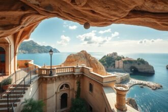 Kilátás Nerjába a barlangok közeléből, tengerparti látkép.