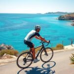 Kerékpáros Formenterán, a tenger kék vize mellett