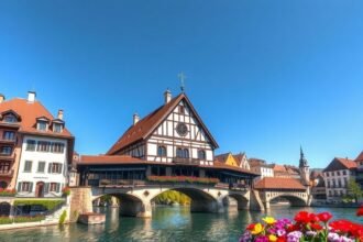 Kapellbrücke és a bájos óvárosi házak Luzernben, Svájcban