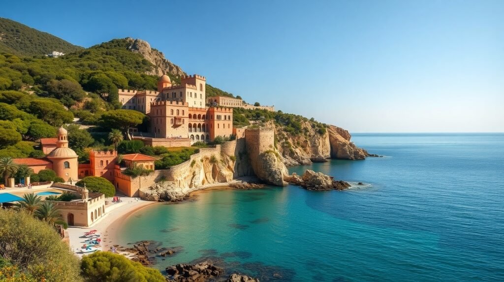 Kubai stílusú kastély a hegyoldalon, Begur környékén