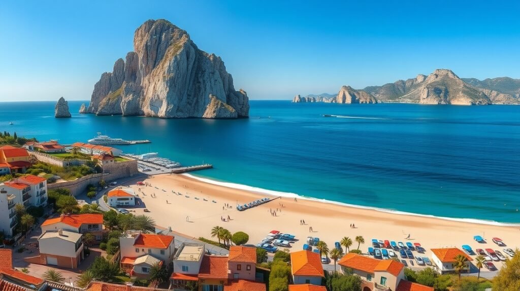 A gyönyörű Calpe partja a Peñón de Ifach sziklája alatt