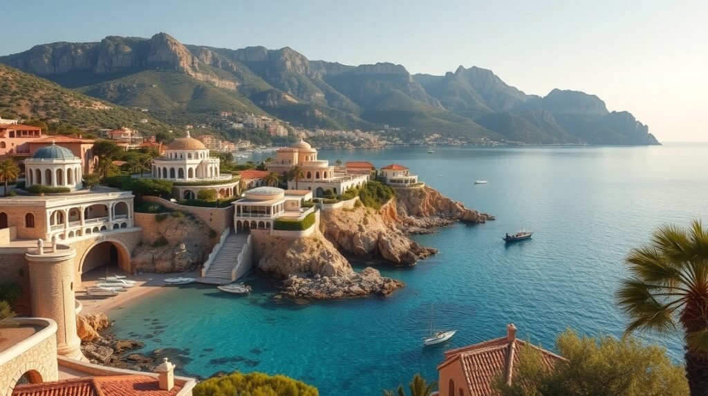 Jávea luxusvillái a Montgó-hegy lábánál, türkizkék öbölben.