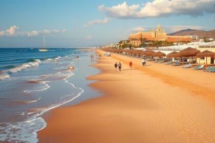 Fuengirola tengerpartja és a Sohail várkastély a háttérben.