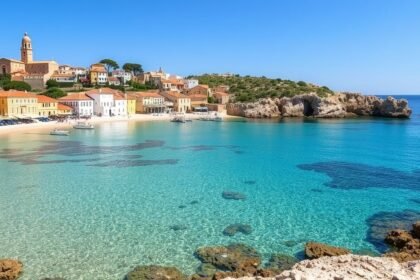 Gyönyörű látkép a Ciutadelláról, Menorca érintetlen öbleivel és napfényes tengerével.