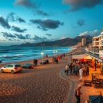 Playa de las Américas éjszakai strandjának látványa Tenerife