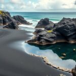 Fekete homokos tengerpart Puerto de la Cruz környezetében