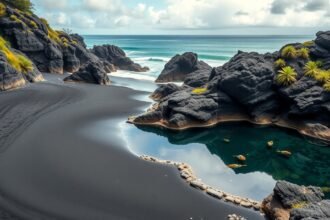 Fekete homokos tengerpart Puerto de la Cruz környezetében