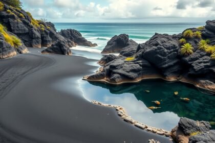Fekete homokos tengerpart Puerto de la Cruz környezetében