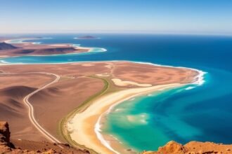 Látkép Playa Blanca irányából Fuerteventura felé, gyönyörű tengerparttal