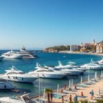 Sanxenxo üdülőhely tengerparti látképe luxusyachtokkal