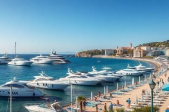 Sanxenxo üdülőhely tengerparti látképe luxusyachtokkal