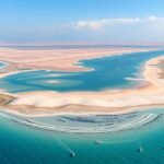 Légifelvétel a La Manga del Mar Menor homoknyelvről Spanyolországban