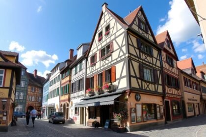 Középkori városkép Stein am Rhein festett homlokzatai mellett