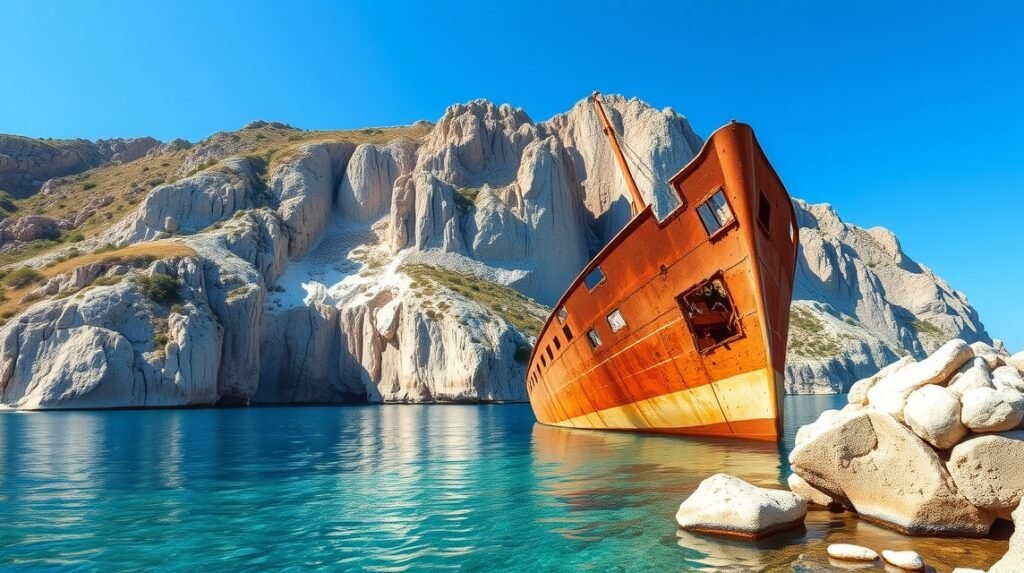 A Navagio-öböl hajóroncsa Zakynthos gyönyörű táján