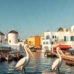 Mykonos Chora szélmalmai és pelikánok a Kis Velence eleganciájában