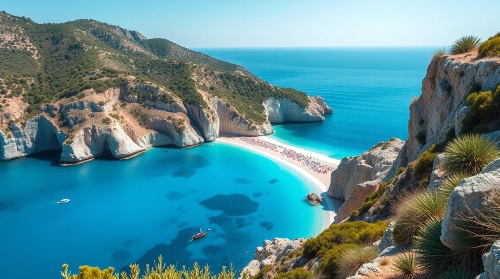 Myrtos strand, Kefalonia, Görögország - türkiz víz és hófehér kavicsok