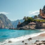 Görög tengerparti kolostor a Meteora közelében, lenyűgöző tájjal.