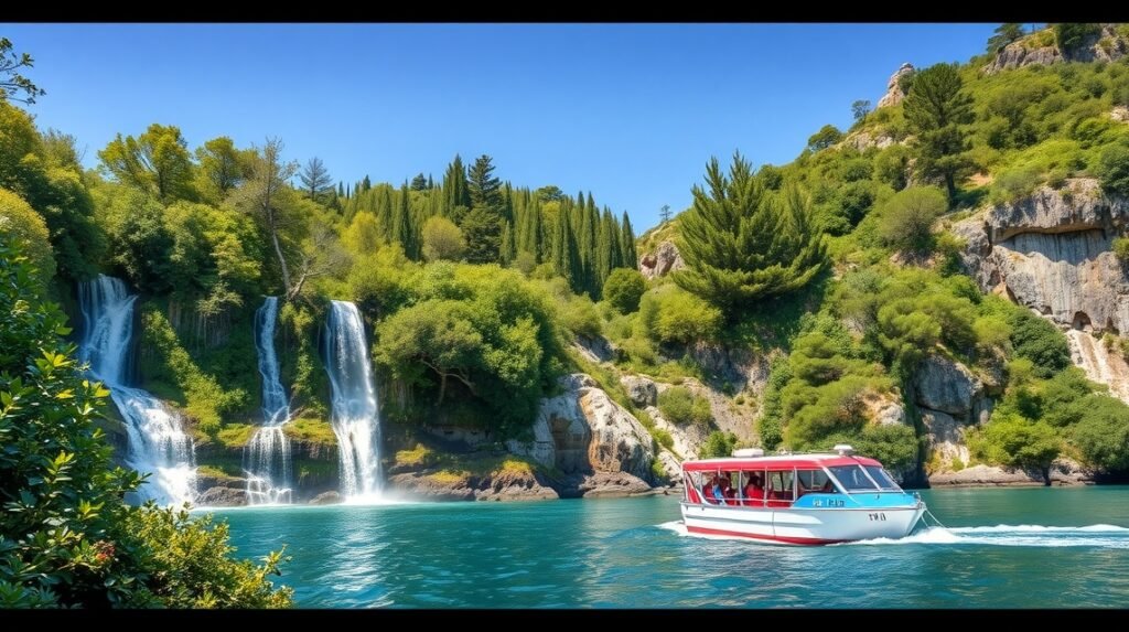 Hajókirándulás a Nidri vízesések mellett, Lefkada.