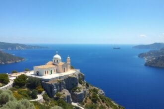 Skopelos szigeti templom a kristálytiszta tenger mellett