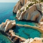 Giola természetes sziklamedence kristálytiszta vízben Thassos szigetén.