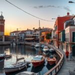 Romantikus sikátorok és velencei kikötő Chaniaban naplementében.