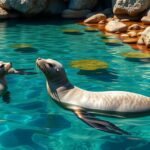 Mediterrán fókák úsznak Alonissos kristálytiszta vizében