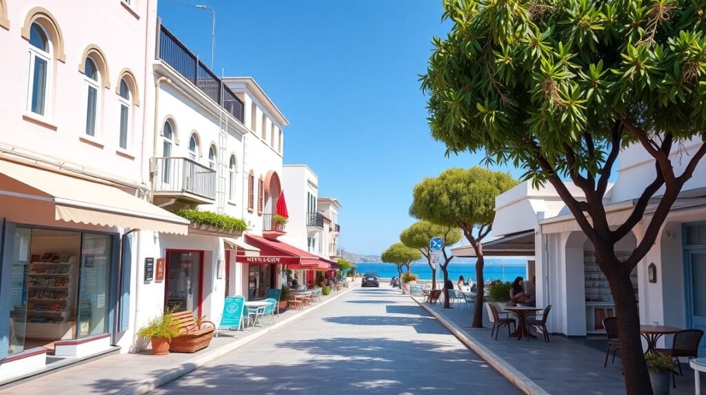 Agios Nikitas autómentes sétálóutca a tengerpart mellett Lefkada