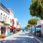 Agios Nikitas autómentes sétálóutca a tengerpart mellett Lefkada