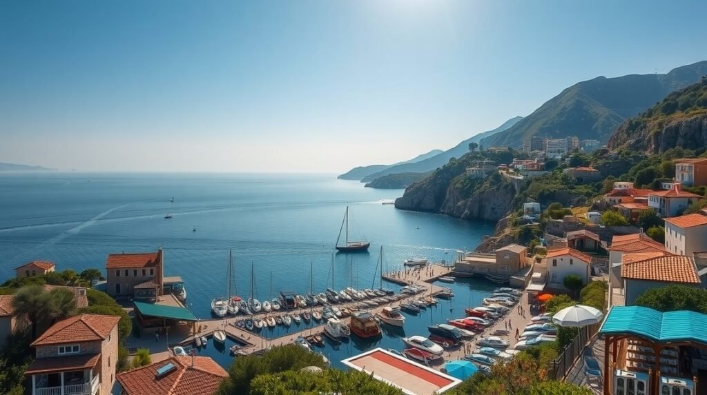 Gyönyörű nézet Neos Marmaras kikötőjéről Halkidikiben