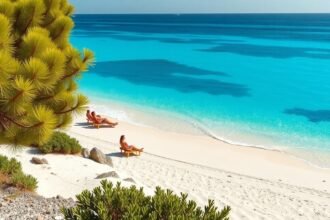 Pihenés a Simos Beach homokos partján Elafonissos szigetén