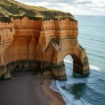 Étretat elefántormányra emlékeztető sziklakapu és tengerparti látvány