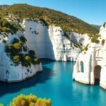 Hófehér sziklafalak és türkiz öböl a Calanques Nemzeti Parkban