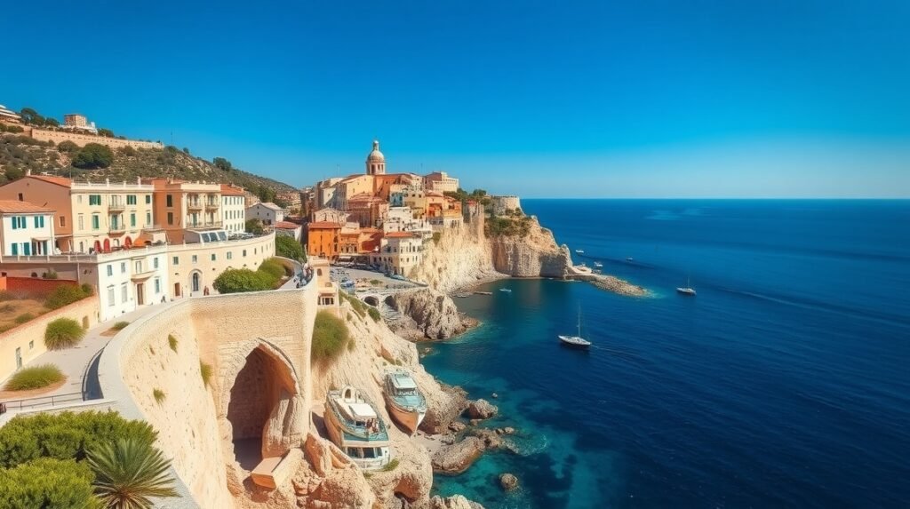 Bonifacio, Korzika gyönyörű tengerparti városa fehér mészkősziklákkal.