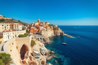 Bonifacio, Korzika gyönyörű tengerparti városa fehér mészkősziklákkal.